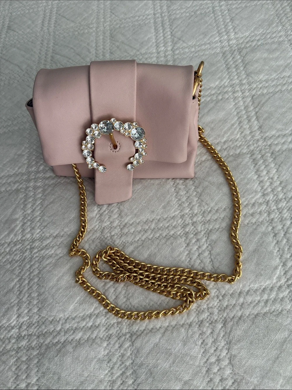 Tory Burch Greer Mini Leather Crossbody Bag  in Pink Crystal Jewel Embellished